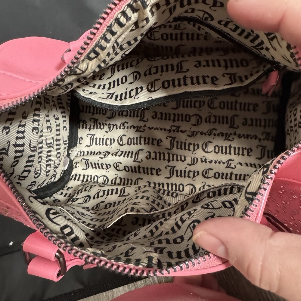 Juicy Couture Pink Embossed Heart Satchel Crossbody Bag Handbag Embellished Y2K - Picture 9 of 12
